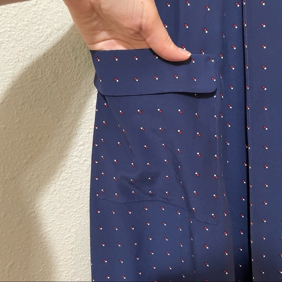 ASO Rory Gilmore Gilmore Girls Blue Polka Dot Silk Short Sleeve Tie Wrap Dress - Picture 6 of 11